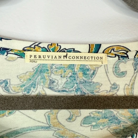 Like New! Peruvian Connection long sleeve white blue paisley short dress size S - Picture 4 of 8
